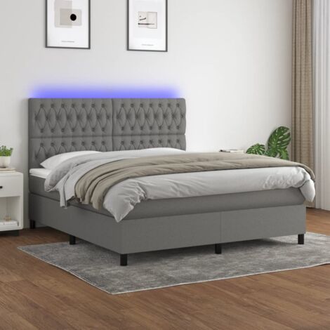 Sommier tapissier et matelas et LED,Ensemble Sommier + Matelas pour Lit adulte Gris foncé 160x200 cm Tissu -BV36186 (1/5)