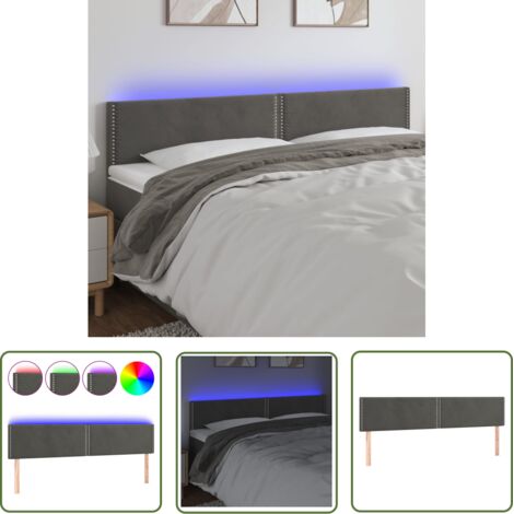 The Living Store Tête de lit à LED Gris foncé 200x5x78/88 cm Velours - Tête De Lit Led - Tête De Lit Velours - Tête De Lit Moderne - Éclairage Led - Support Lombaire (1/5)