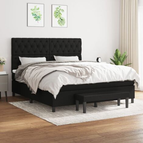 Lit Adulte,Lit à sommier tapissier avec matelas,Tapissier à lattes Matelas Noir 160x200 cm Tissu - DH42000 (1/5)