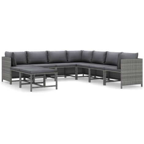 INLIFE Salon de jardin 9 pcs avec coussins Résine tressée Gris (1/5)