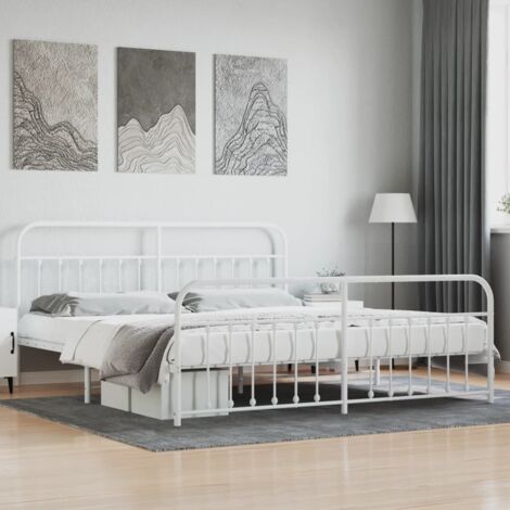 Lit adulte avec tête de lit pour Couchage,Cadre de lit métal/pied de lit blanc 200x200cm -BV59810 (1/5)