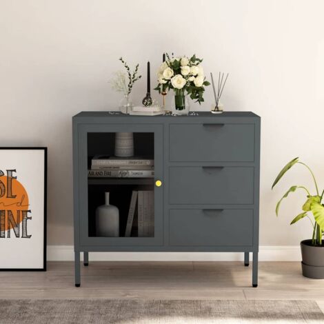 Buffet,Buffet d'appoint,Meuble de Rangement Anthracite 75x35x70 cm Acier et verre trempé -TZ32476 (1/5)