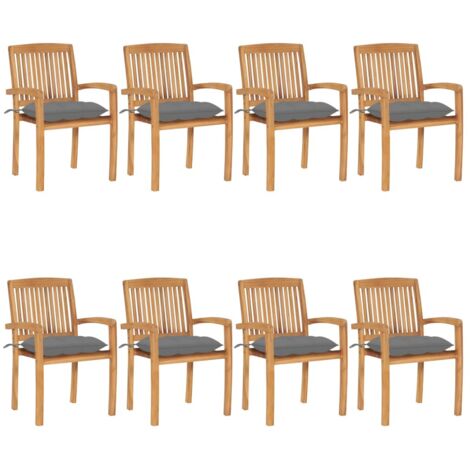 Lot de 8 Chaises/Fauteuils de jardin empilables avec coussins Teck solide -TF73961 (1/5)