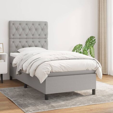 Lit Adulte Sommier et Matelas,Lit à sommier tapissier avec matelas Gris clair 80x200 cm Tissu -BVN56321 (1/5)
