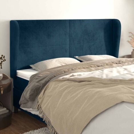 Armoire de tête de lit classique Tête de lit avec oreilles solide pour Chambre -  Bleu foncé 183x23x118/128 cm Velours -91811 (1/5)