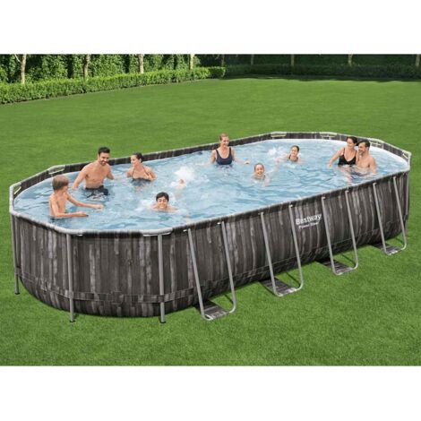 Ensemble de piscine,Piscine tubulaire Hors-sol Noir ovale 7,32x3,66x1,22 m -BonneVie38927 (1/5)