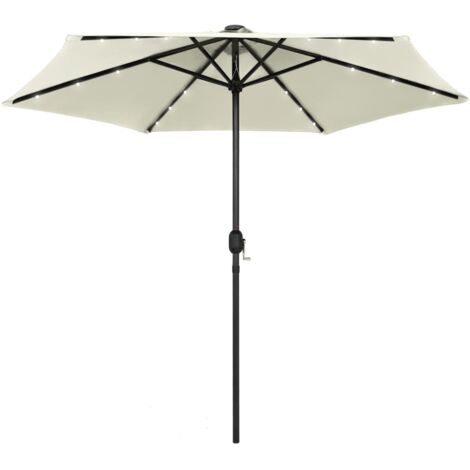 Parasol Jardin droit avec LED et mât en aluminium 270 cm Blanc sable -39415