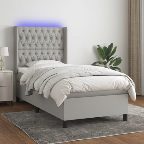 Sommier tapissier matelas confortable et LED,Lit adulte pour Chambre,Ensemble Lit matelas Gris clair 90x190cm Tissu -BVN30648 (1/5)