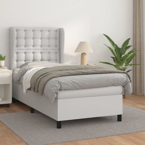 Lit Adulte Sommier et Matelas,Lit à sommier tapissier avec matelas Blanc 90x200 cm Similicuir -BVN46610 (1/5)