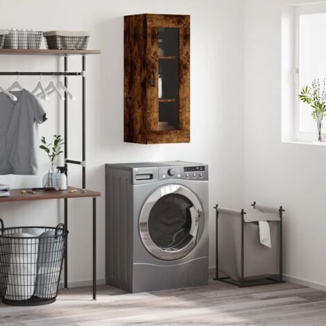 Armoire murale moderne,Buffet haut,Placard de Rangement suspendu chêne fumé 34,5x34x90 cm -QS50669 (1/5)