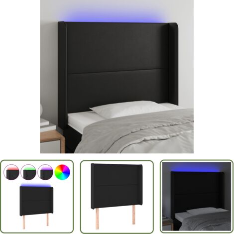 The Living Store Tête de lit à LED Noir 103x16x118/128 cm Similicuir - Tête De Lit Led - Tête De Lit Moderne - Tête De Lit Noire - Simuli Cuir - Éclairage Led (1/5)