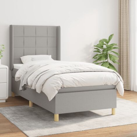 Ensemble Lit Adulte avec Sommier et Matelas confortable,Lit à sommier tapissier et matelas Gris clair 90x190 cm Tissu -BVN84829 (1/5)