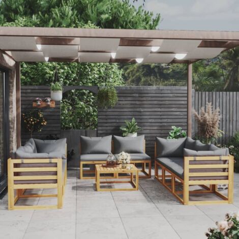 Salon de jardin 9 pcs,Mobilier de terrasse,Table et Chaise pour Relax avec coussin Bois d'acacia solide -YZ734694 (1/5)