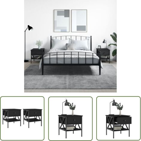 The Living Store Tables de chevet 2 pcs noir 40x42x45 cm bois d’ingénierie - Table De Chevet Industrielle - Meuble De Chambre - Table De Nuit - Rangement Intérieur - Design Moderne (1/5)