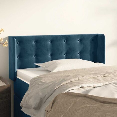 Armoire de tête de lit classique Tête de lit avec oreilles solide pour Chambre - Bleu foncé 103x16x78/88 cm Velours -23974 (1/5)