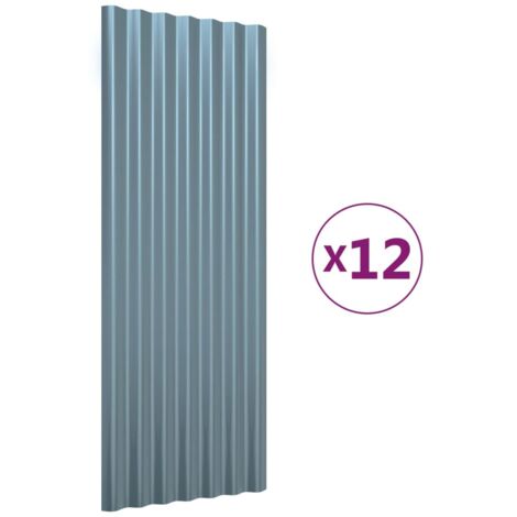 Panneaux de toit,panneaux couverture de toiture 12 pcs Acier enduit de poudre Gris 100x36cm -16893 (1/5)