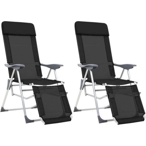 Chaises de camping pliantes,Chaises pliables,Fauteuils Relax et repose-pied 2 pcs noir textilène -BV66167 (1/5)
