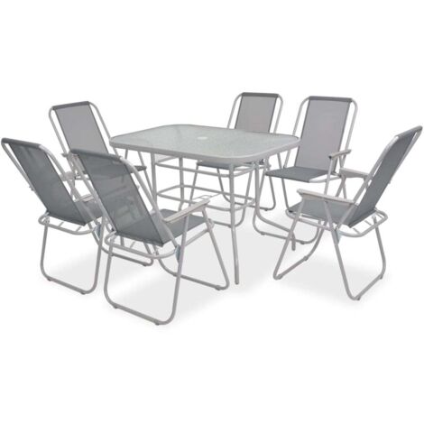 Salon de jardin 8 pcs - Mobilier de jardin - Mobilier à dîner d'extérieur Acier et textilène Gris Chic-595952 (1/5)