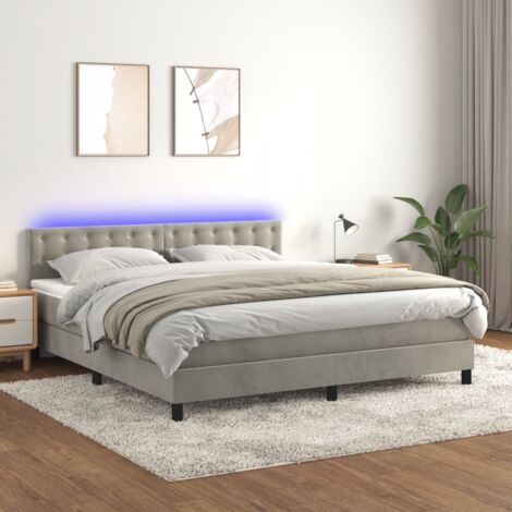 Sommier tapissier matelas et LED,Ensemble Sommier + Matelas pour Lit adulte Gris clair 180x200 cm Velours -BV11183 (1/5)
