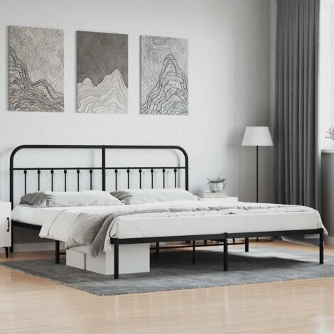 Lit adulte avec tête de lit pour Couchage,Cadre de lit métal noir 200x200 cm -BV13170 (1/5)