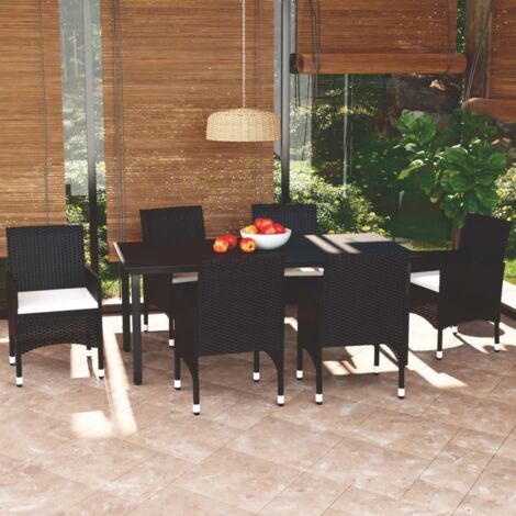 Lot de 7 Ensemble à dîner de jardin et coussins,Meubles Mobilier à dîner Résine tressée Noir -64910 (1/5)