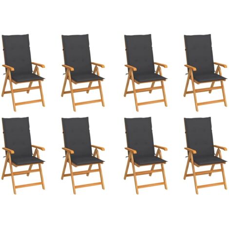 Lot de 8 Chaises inclinables de jardin avec coussins,Fauteuils d'extérieur Teck solide -TF16063 (1/5)