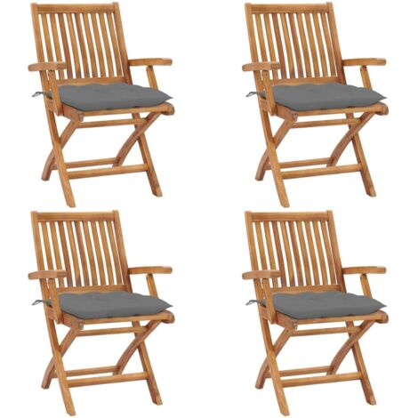 Lot de 4 Chaises pliables de jardin avec coussins,Fauteuils d'extérieur Teck solide -TF97821 (1/5)