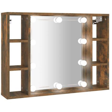 Armoire à miroir de Salle de bain,Meuble de Rangement magnifique,meuble-lavabo avec LED Chêne fumé 76x15x55 cm -80771 (1/5)