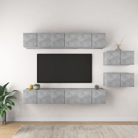 Lot de 8 Meubles TV Mondernes Banc TV de Salon Gris béton Aggloméré -FR60030 (1/5)