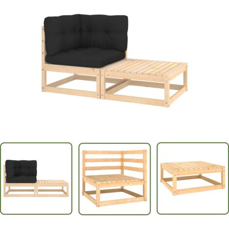 INLIFE Salon de jardin 2 pcs avec coussins Bois de pin massif (1/5)