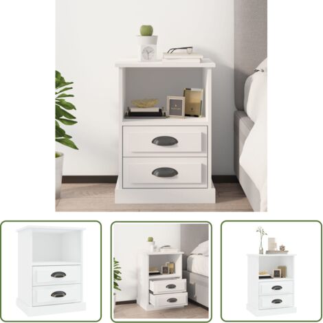 The Living Store Table de chevet blanc 43x36x60 cm - Table De Chevet - Meuble De Chambre - Commode - Armoire D'appoint - Rangement Tiroir (1/5)