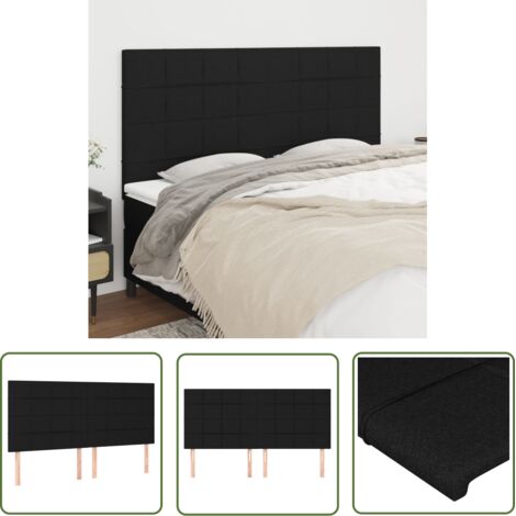 The Living Store Têtes de lit 4 pcs Noir 80x5x78/88 cm Tissu - Tête De Lit - Têtière De Lit - Meuble De Chambre - Literie - Décoration Chambre (1/5)