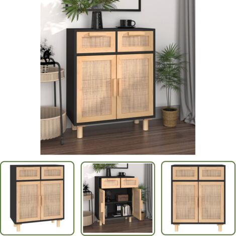 Furniture Limited - Buffet Noir 60x30x75 cm Bois de pin massif et (1/5)
