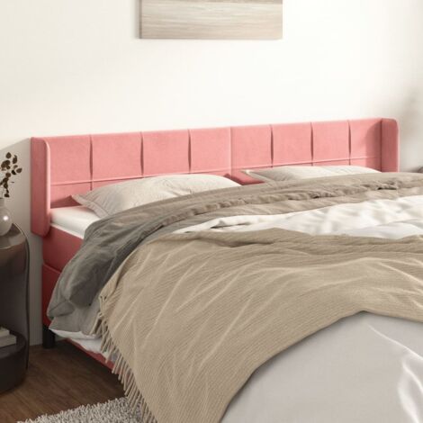 Tête de lit avec oreilles Armoire de Tête de lit pour Chambre - Rose 203x16x78/88 cm Velours -79932 (1/5)
