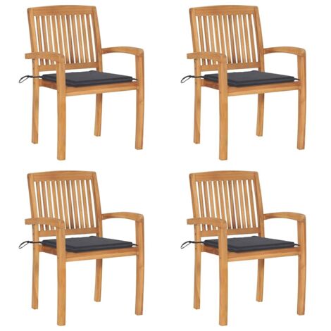 Lot de 4 Chaises/Fauteuils de jardin empilables avec coussins Teck solide -TF72529 (1/5)
