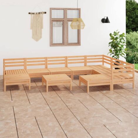 INLIFE Salon de jardin 10 pcs Bois de pin massif (1/5)