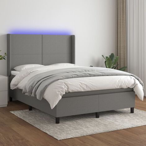 Sommier tapissier matelas confortable et LED,Lit adulte pour Chambre,Ensemble Lit matelas Gris foncé 140x200 cm Tissu -BVN58816 (1/5)