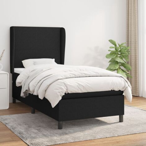 Lit adulte Durable,Lit à sommier Tapissier + Matelas Noir 90x200 cm Tissu -14633 (1/5)