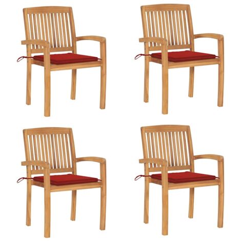 Lot de 4 Chaises/Fauteuils de jardin empilables avec coussins Teck solide -TF16674 (1/5)