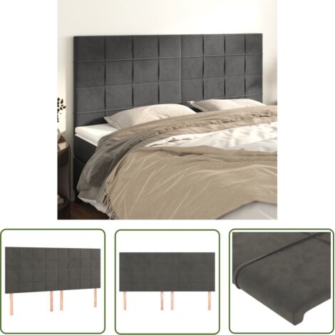 The Living Store Têtes de lit 4 pcs Gris foncé 90x5x78/88 cm Velours - Tête De Lit - Têtes De Lit - Tête De Lit Rembourrée - Tête De Lit Velours - Lit Double (1/5)