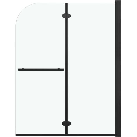 Cloison de douche,Paroi Cabine de douche pliable 2 panneaux ESG 95x140 cm Noir -45888 (1/5)