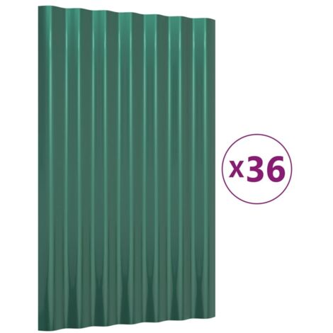 Panneaux de toit,panneaux couverture de toiture 36 pcs Acier enduit de poudre Vert 60x36 cm -15853 (1/5)