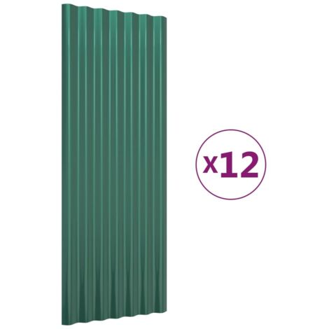 Panneaux de toit,panneaux couverture de toiture 12 pcs Acier enduit de poudre Vert 100x36cm -65589 (1/5)