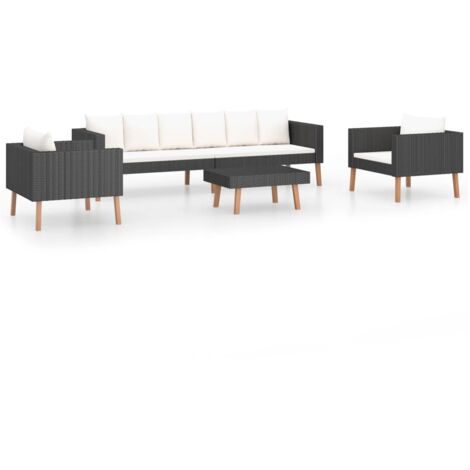 Salon de jardin 4 pcs avec coussins Résine tressée Noir (1/5)