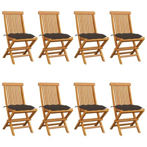 Lot de 8 Chaises/Fauteuils de jardin avec coussins taupe Bois de teck massif -TF79274 (1/5)
