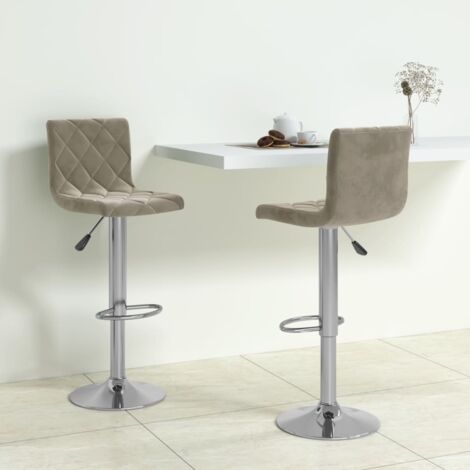 Lot de 2 Tabourets de bar Tabourets Chaises Hauts pour Cuisine, Bar Gris clair Velours -QS94838 (1/4)