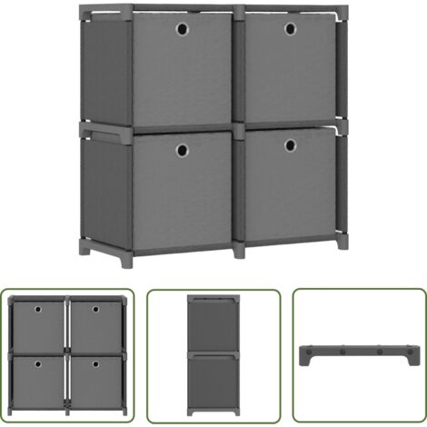The Living Store Étagère à 4 cubes avec boîtes Gris 69x30x72,5 cm Tissu - Bibliothèque - Étagère - Meuble De Rangement - Rangement Intérieur - Design Moderne (1/5)