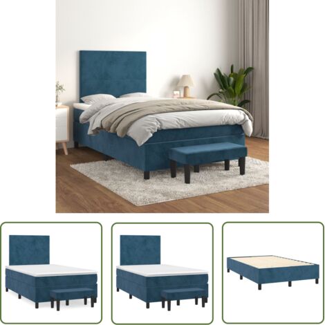 The Living Store Sommier à lattes de lit et matelas Bleu foncé 120x200cm Velours - Lit Plateforme - Lit Velours - Lit Double - Literie - Chambre À Coucher (1/5)