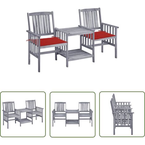 INLIFE Chaises de jardin avec table à thé et coussins Acacia solide (1/5)