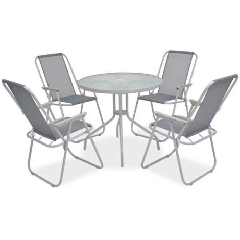 Salon de jardin 6 pcs - Mobilier de jardin - Mobilier à dîner d'extérieur Acier et textilène Gris Chic-360463 (1/5)